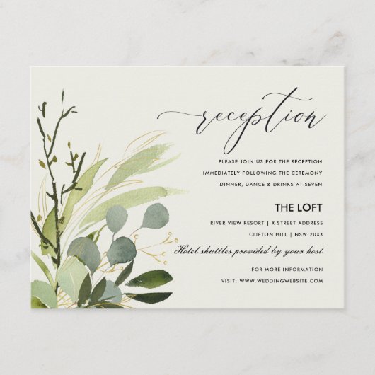 LEAFY GREEN FOLIAGE WATERCOLOR WEDING RECEPTION BEGLEITKARTE (Vorderseite)