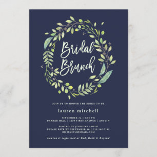 Leafy Green Kreath Mitternacht Blue Bridal Brunc Einladung
