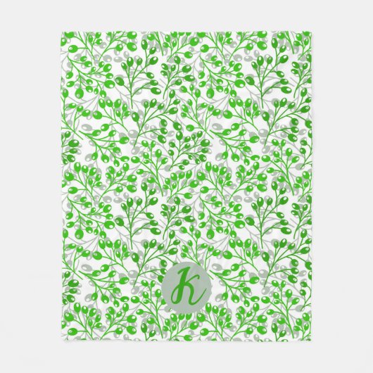 Leafy Green Pattern Moderne Elegante Mit Monogramm Fleecedecke (Vorderseite)