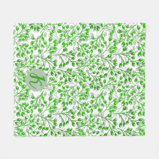 Leafy Green Pattern Moderne Elegante Mit Monogramm Fleecedecke (Vorderseite (Horizontal))