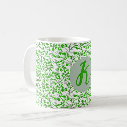 Leafy Green Pattern Moderne Elegante Mit Monogramm Kaffeetasse (Vorderseite Links)