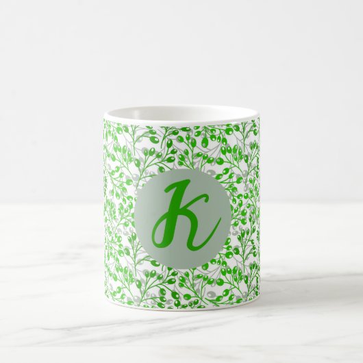 Leafy Green Pattern Moderne Elegante Mit Monogramm Kaffeetasse (Mittel)