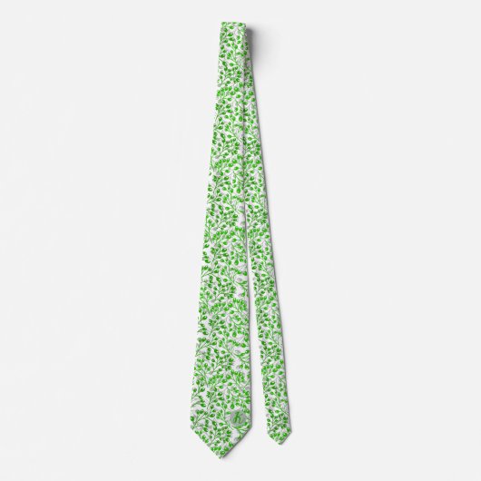 Leafy Green Pattern Moderne Elegante Mit Monogramm Krawatte (Vorderseite)