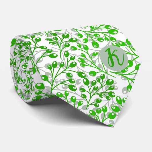 Leafy Green Pattern Moderne Elegante Mit Monogramm Krawatte (Gerollt)