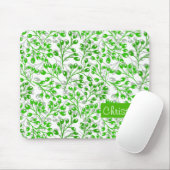 Leafy Green Pattern Moderne Elegante Mit Monogramm Mousepad (Mit Mouse)