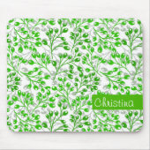 Leafy Green Pattern Moderne Elegante Mit Monogramm Mousepad (Vorne)