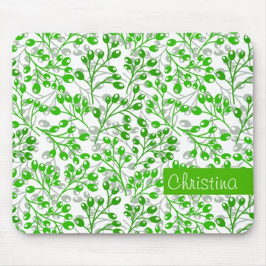 Leafy Green Pattern Moderne Elegante Mit Monogramm Mousepad (Vorne)