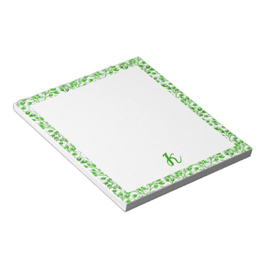 Leafy Green Pattern Moderne Elegante Mit Monogramm Notizblock (angewinkelt)