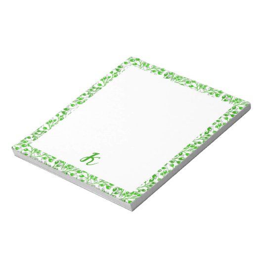 Leafy Green Pattern Moderne Elegante Mit Monogramm Notizblock (Rotiert)