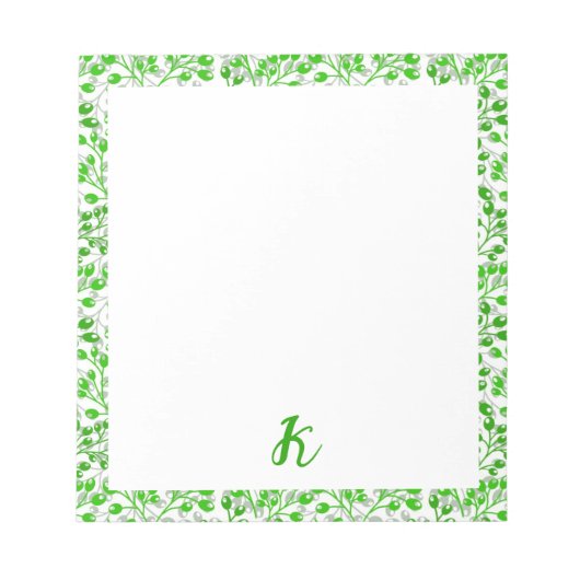 Leafy Green Pattern Moderne Elegante Mit Monogramm Notizblock (Vorderseite)
