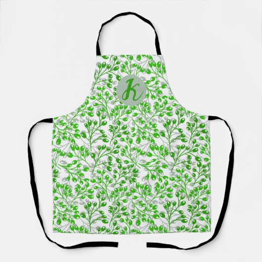 Leafy Green Pattern Moderne Elegante Mit Monogramm Schürze (Vorderseite)