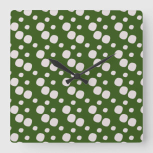 Leafy Green Pink Dots Quadratische Wanduhr