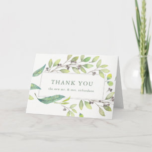Leafy Green Trendy Watercolor Frame Vielen Dank Dankeskarte