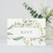 Leafy Green | Trendy Watercolor Frame Wedding RSVP Karte (Stehend Vorderseite)