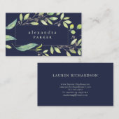 Leafy Green | Trendy Watercolor in Midnight Blue Visitenkarte (Vorne/Hinten)