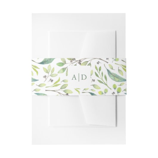 Leafy Green | Trendy Watercolor Wedding Monogramme Einladungsbanderole (Vorderseite Beispiel)