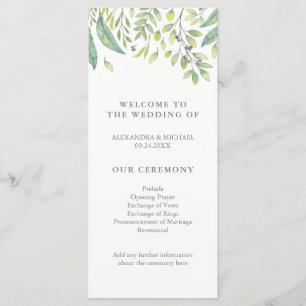 Leafy Green   Trendy Watercolor Wedding Program Programm