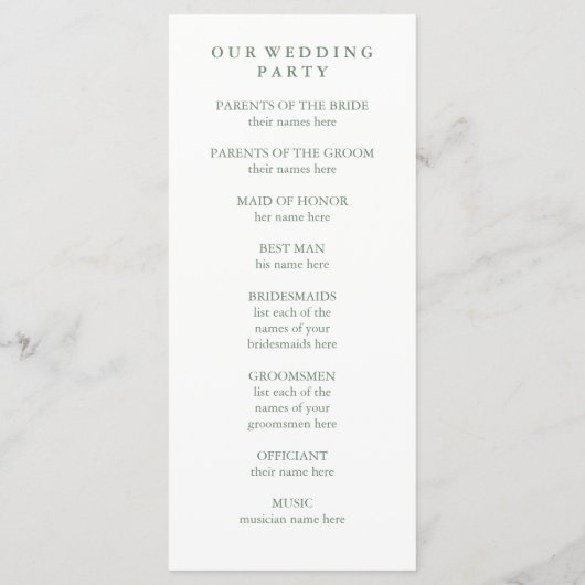 Leafy Green | Trendy Watercolor Wedding Program Programm (Rückseite)