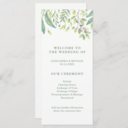 Leafy Green | Trendy Watercolor Wedding Program Programm (Vorne/Hinten)