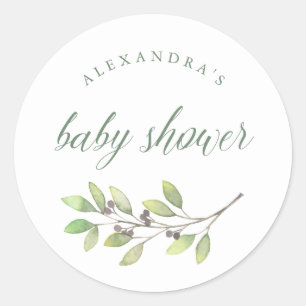Leafy Green   Wasserfarben-Babydusche Runder Aufkleber