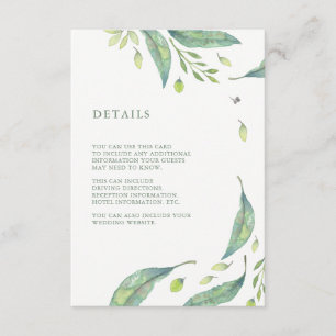 Leafy Green Watercolor Hochzeitgastinformationen Begleitkarte