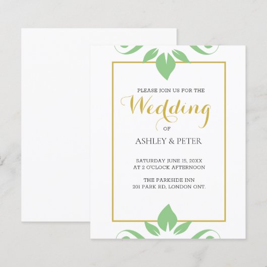 Leafy Green Wedding Einladung (Vorne/Hinten)