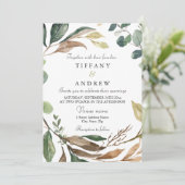 Leafy Green Wreath Elegante Moderne Hochzeit Einladung (Stehend Vorderseite)