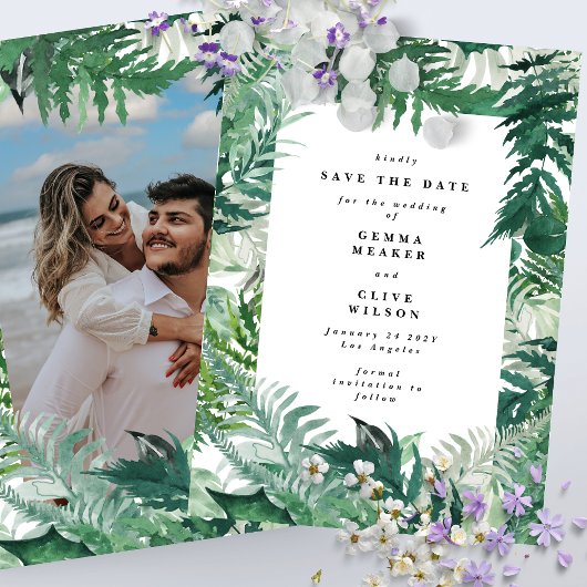 Leafy Greenery Modernes Foto Wasserfarbe Save The Date