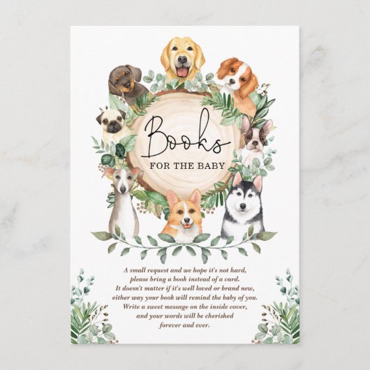 Leafy Greenery Puppy Dog Books for Baby Shower Begleitkarte (Vorderseite)