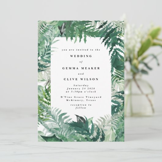 Leafy Greenery Watercolor Wedding Einladung (Stehend Vorderseite)