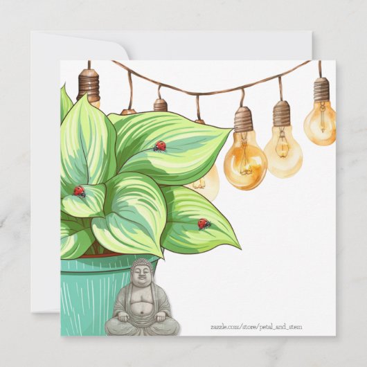 Leafy Hosta Pflanze mit Ladybugs und Buddha Einladung (Rückseite)
