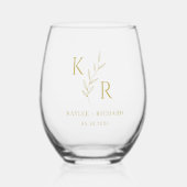Leafy Initials Monogram Wedding Probe Dinner Weinglas Ohne Stiel (Vorderseite)