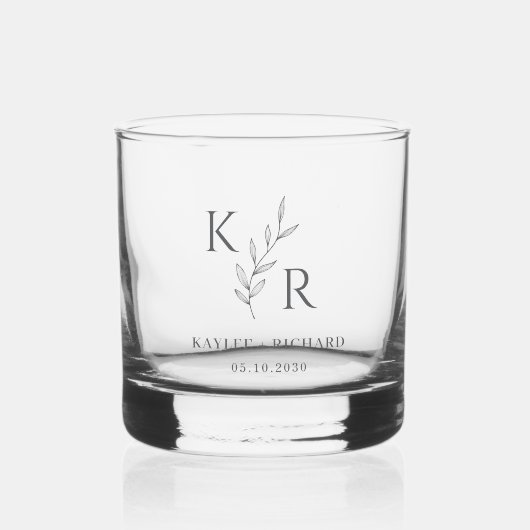 Leafy Initials Monogram Wedding Probe Dinner Whiskyglas (Vorderseite)