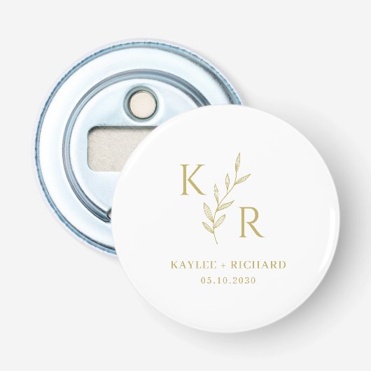 Leafy Initials Wedding Brautparty Verlobung Flaschenöffner (Vorderseite)