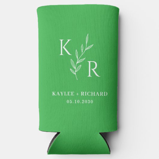 Leafy Initials Wedding Engagement Party favorisier Selters Dosenkühler (Vorderseite)