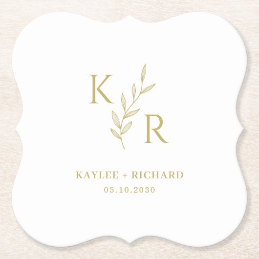 Leafy Initials Wedding Probe Engagement Party Untersetzer (Vorderseite)