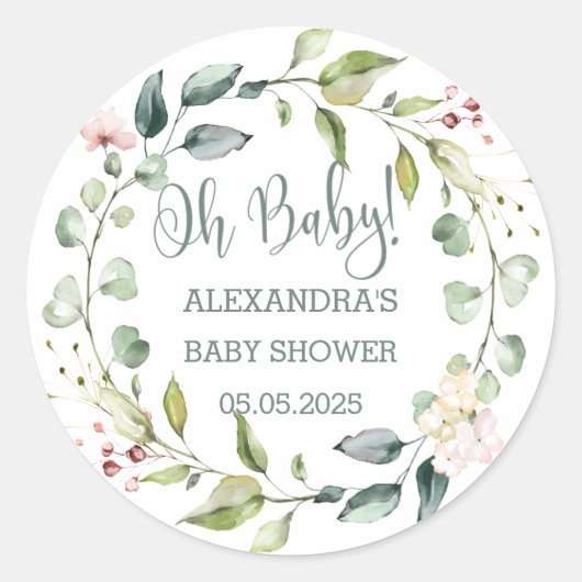 Leafy-Kranz-Baby-Dusche Runder Aufkleber (Vorderseite)