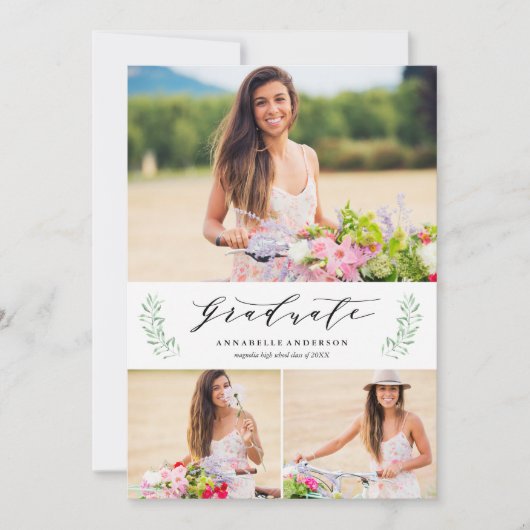 Leafy Laurels Abschluss Multi-Foto-Ankündigung Ankündigung (Vorderseite)