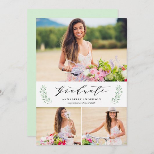 Leafy Laurels Graduation Party Foto Einladung (Vorne/Hinten)