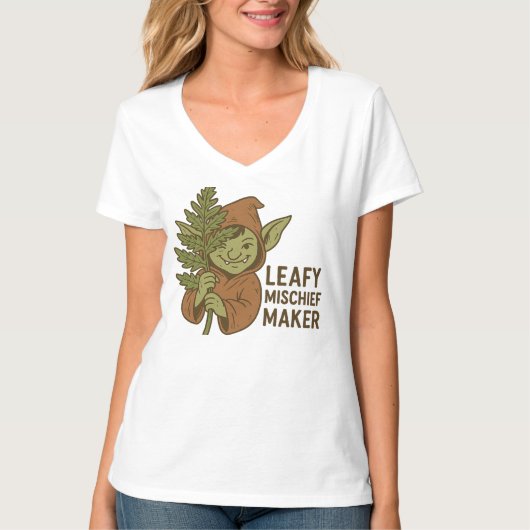 Leafy Mischief Maker - Niedliche Goblinwaldkreatur T-Shirt (Vorderseite)