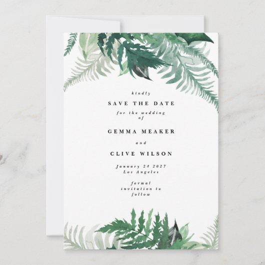 Leafy Modern Watercolor Foto Save the Date (Vorderseite)