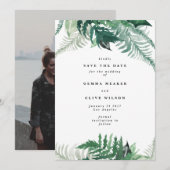 Leafy Modern Watercolor Foto Save the Date (Vorne/Hinten)