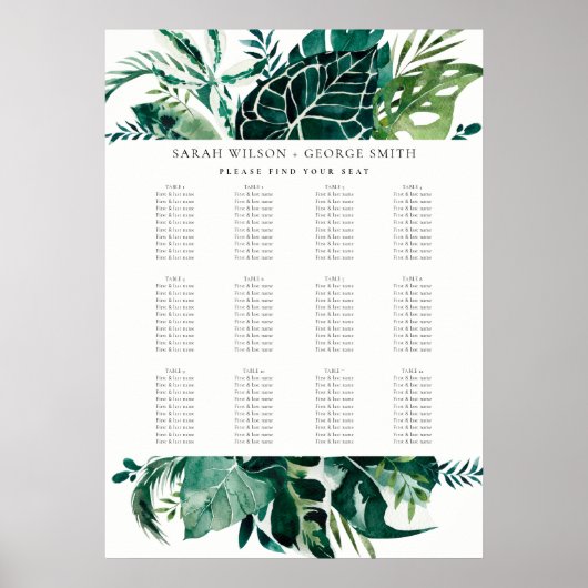 Leafy Monstera Green Fauna Hochzeitstabelle Poster (Vorne)