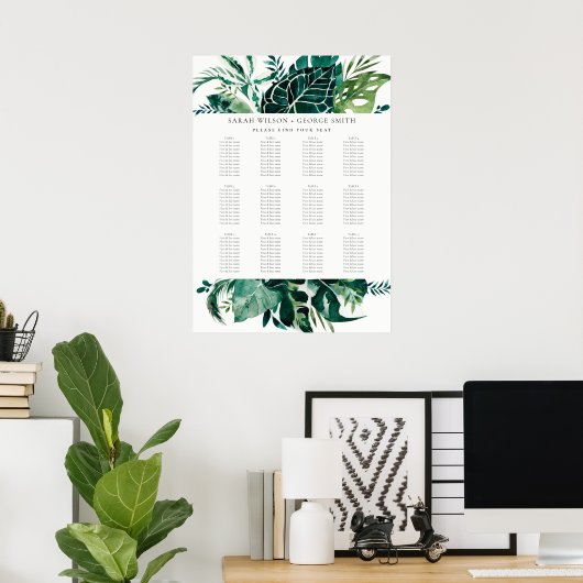 Leafy Monstera Green Fauna Hochzeitstabelle Poster (Heimbüro)