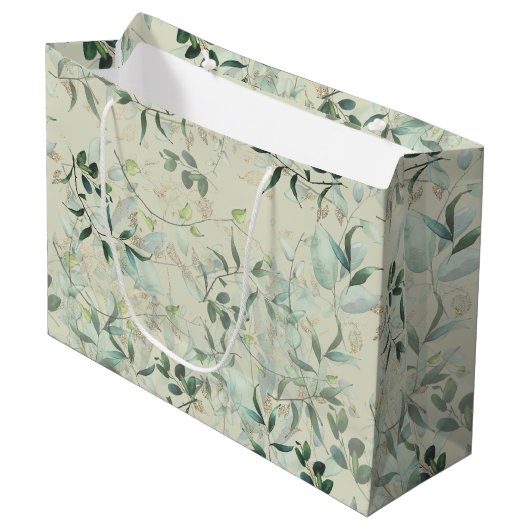 Leafy Mystique Pale Celadon Große Geschenktüte (Vorderseite Schrägansicht)