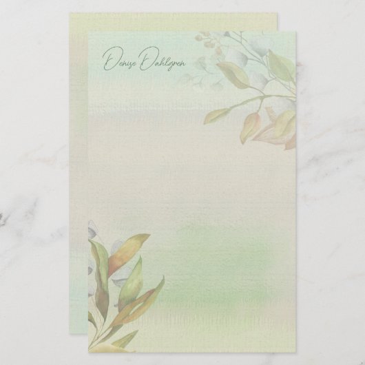 Leafy Ombre Personalisiert Stationery Briefpapier (Vorne/Hinten)