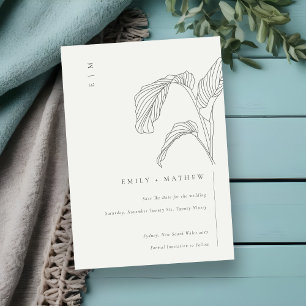 Leafy Palm Sketch Schwarz-Weiß Hochzeit Save The Date
