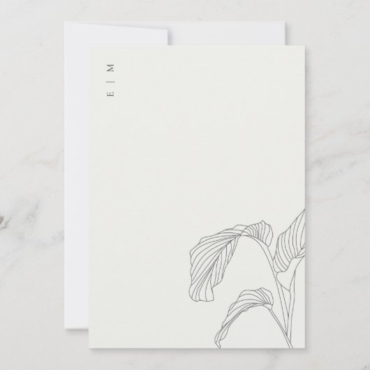 Leafy Palm Sketch Schwarz-weiße Hochzeit Einladung (Rückseite)