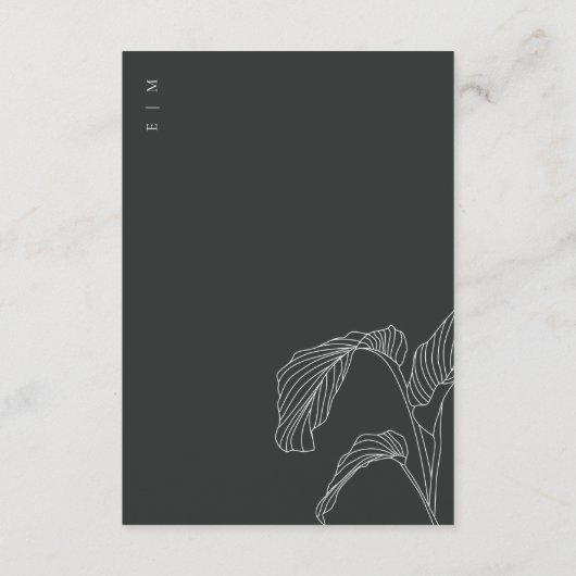 Leafy Palm Sketch Schwarz-weiße Hochzeitsempfehlun Begleitkarte (Rückseite)