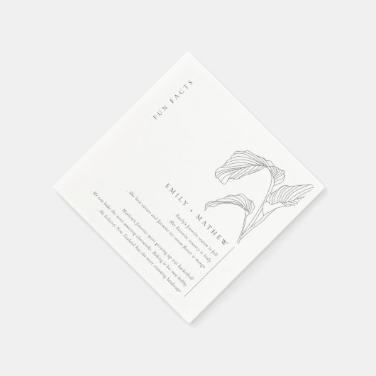 Leafy Palm Sketch Schwarz-weiße Hochzeitspass Fakt Serviette (Ecke)